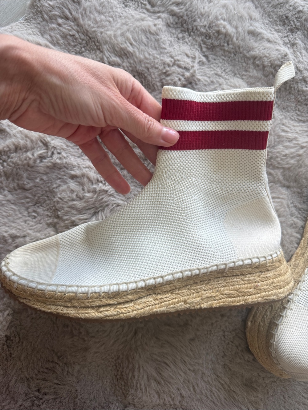 Alexander Wang Cream Canvas Espadrille Ankle Boots with Red Trim
